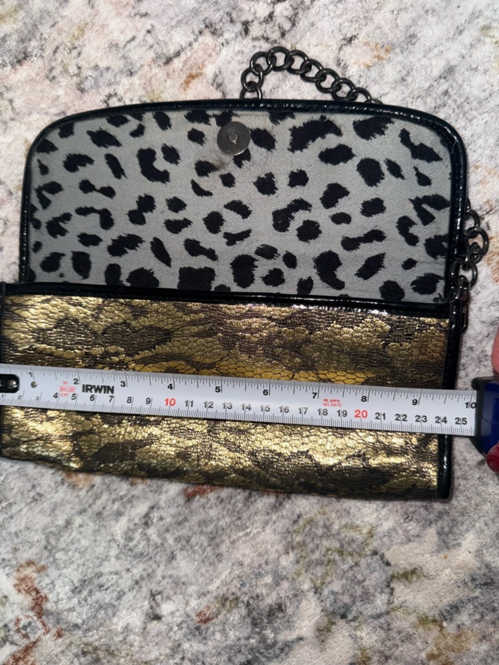 Betsey Johnson Gold and Black Lace-Overlay Chain Clutch - Picture 5 of 7